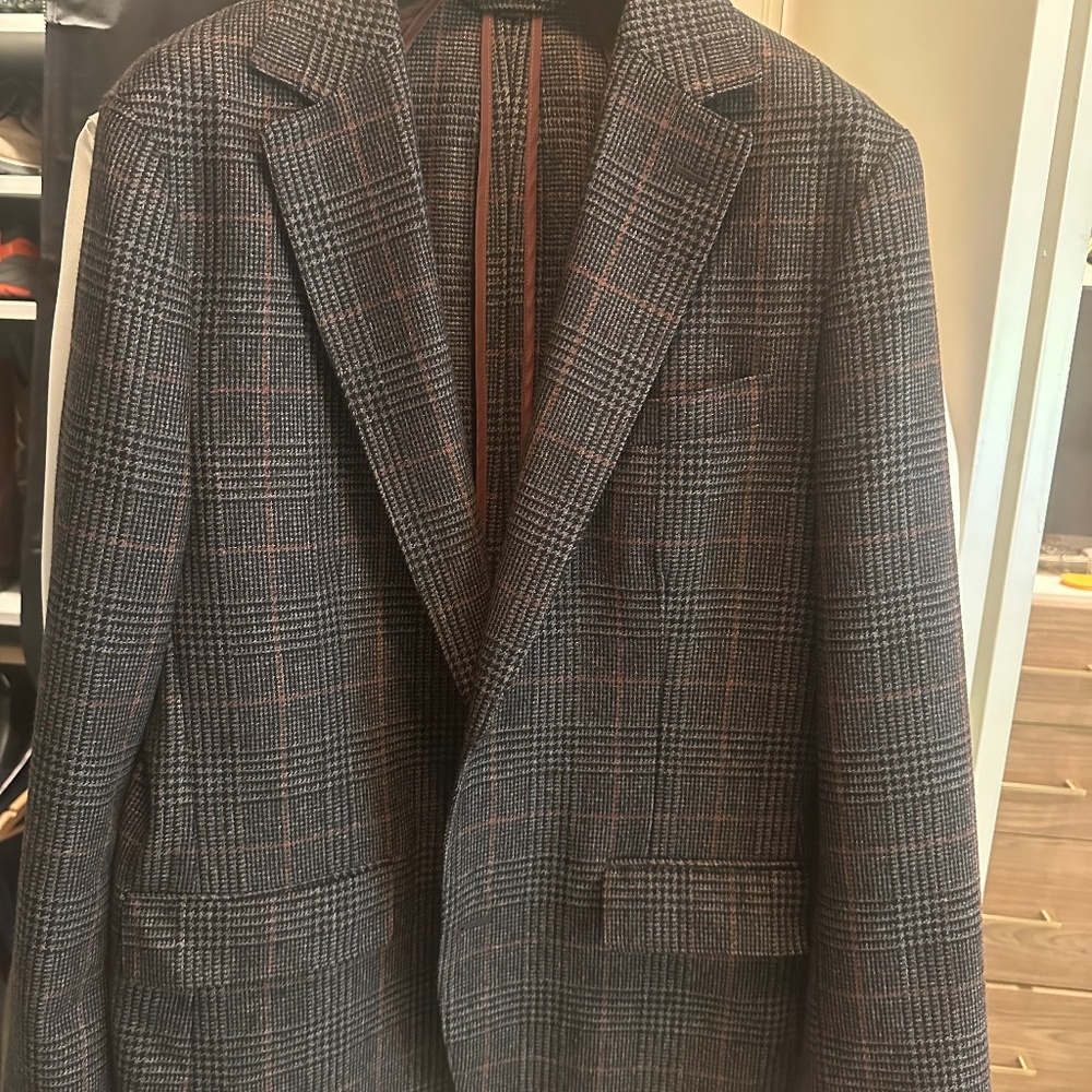 Bonobos Grey Glen Plaid Sport Coat with Subtle Brown Windowpane